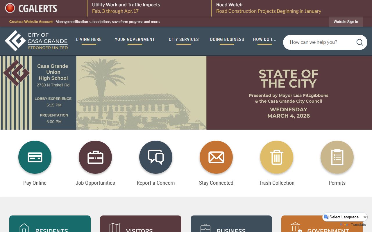City of Casa Grande government website homepage