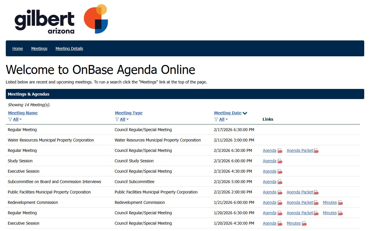 Gilbert Town Council agendas online system