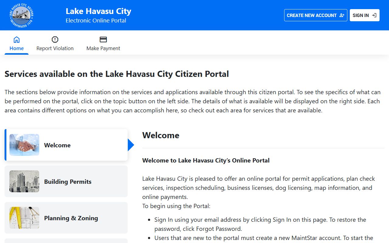 Lake Havasu City building permits portal