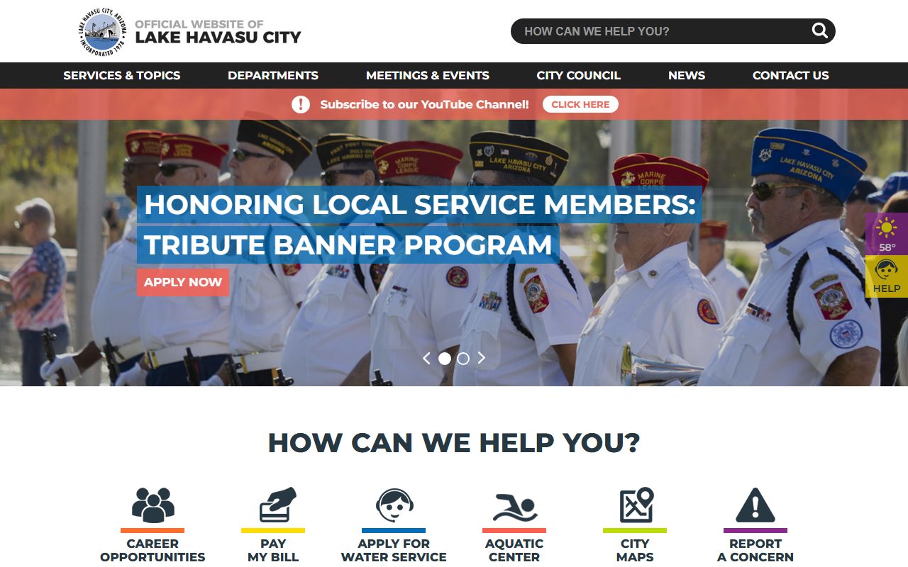Lake Havasu City government website homepage