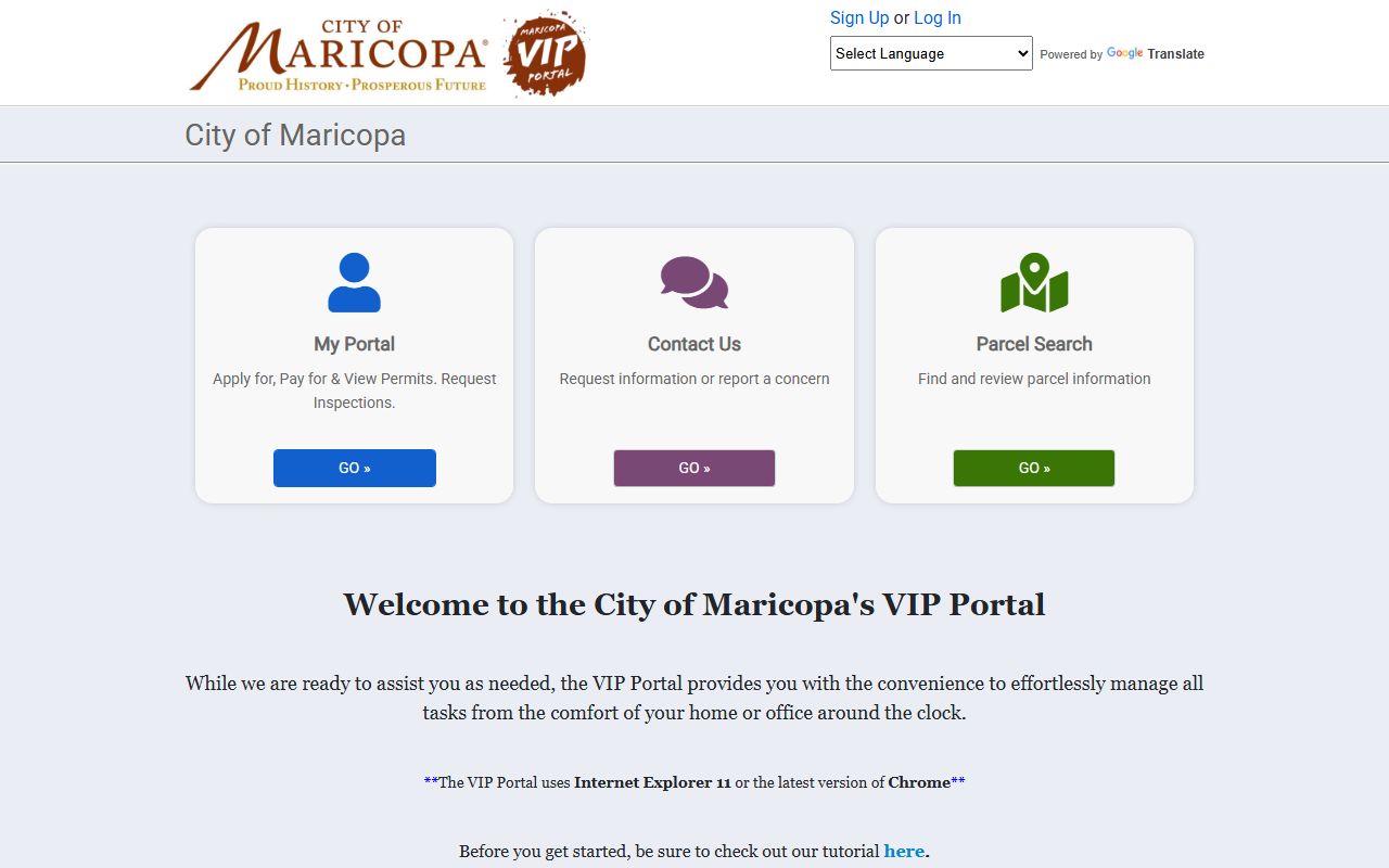 City of Maricopa VIP Portal for building permits