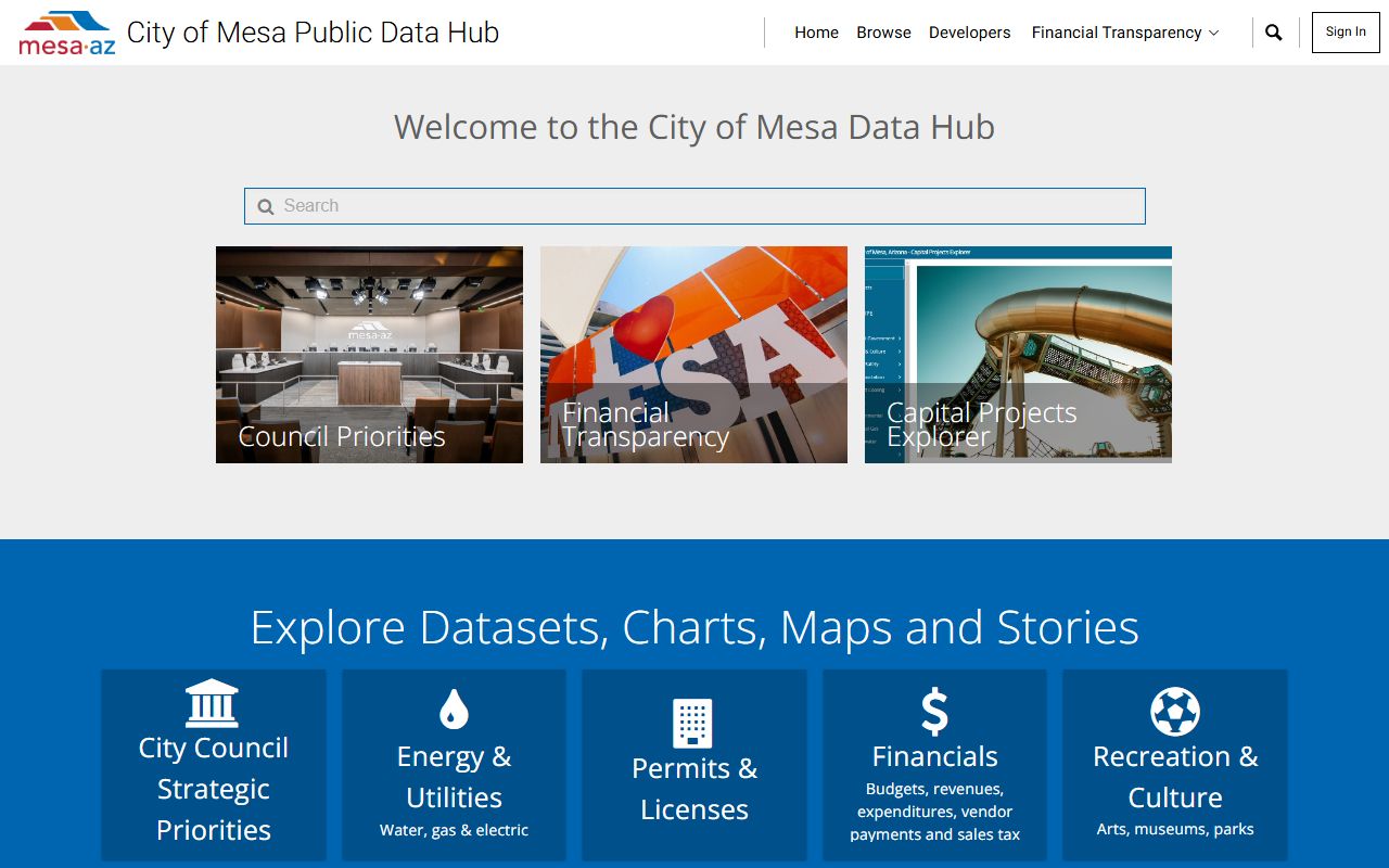 Mesa open data portal with city datasets