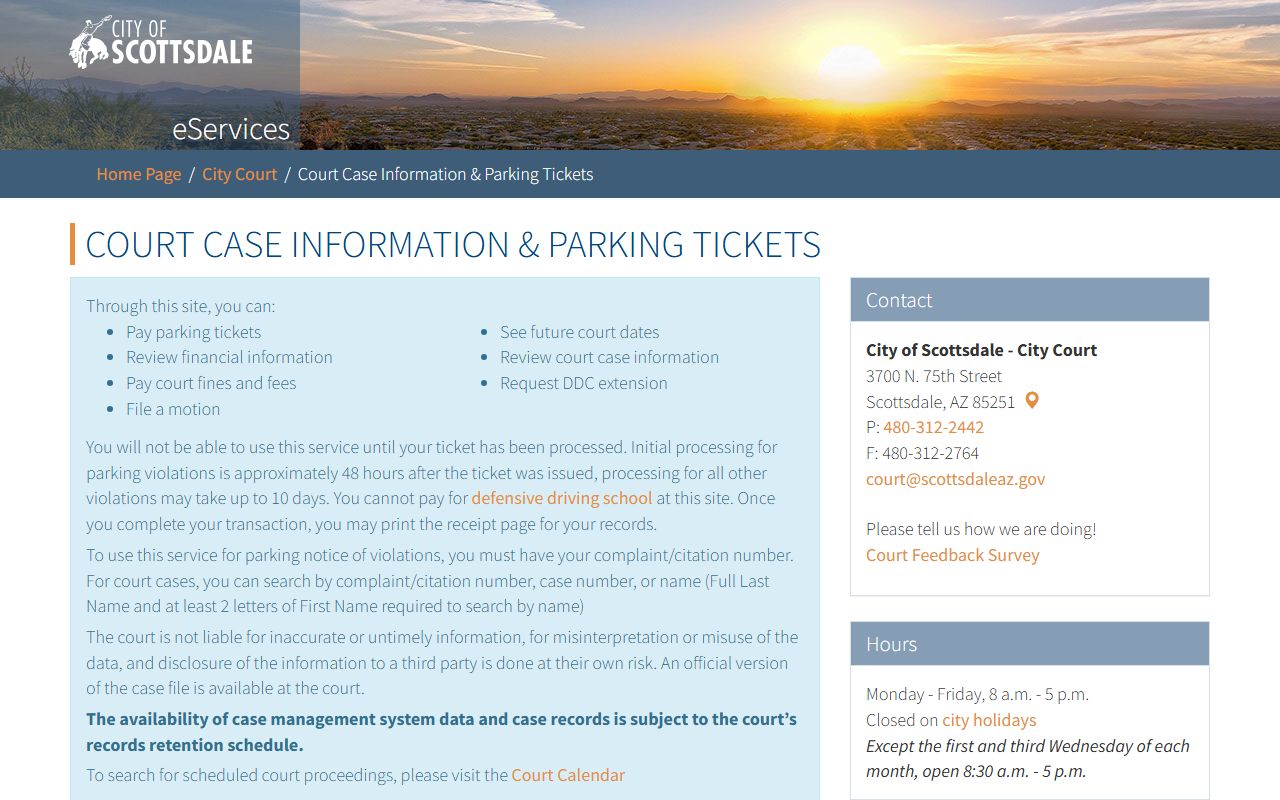 Scottsdale City Court case search system