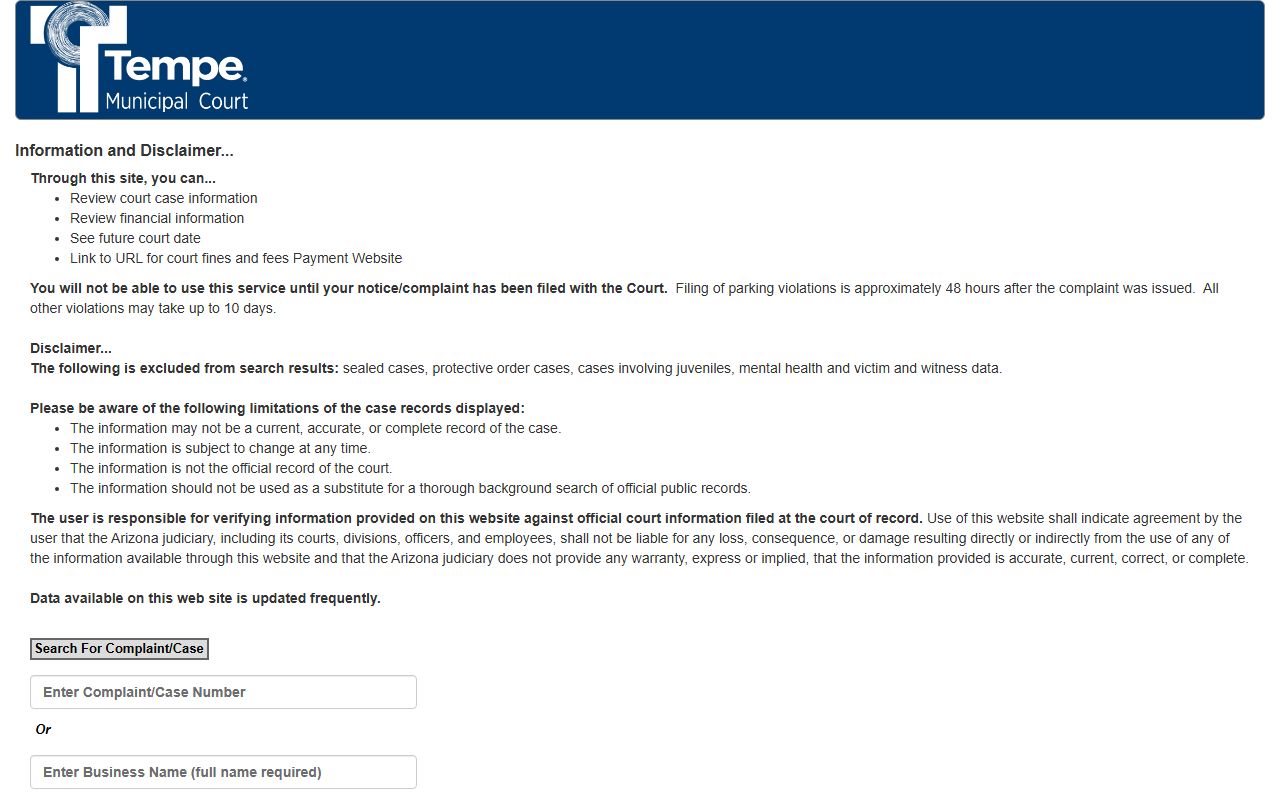Tempe Municipal Court case information system