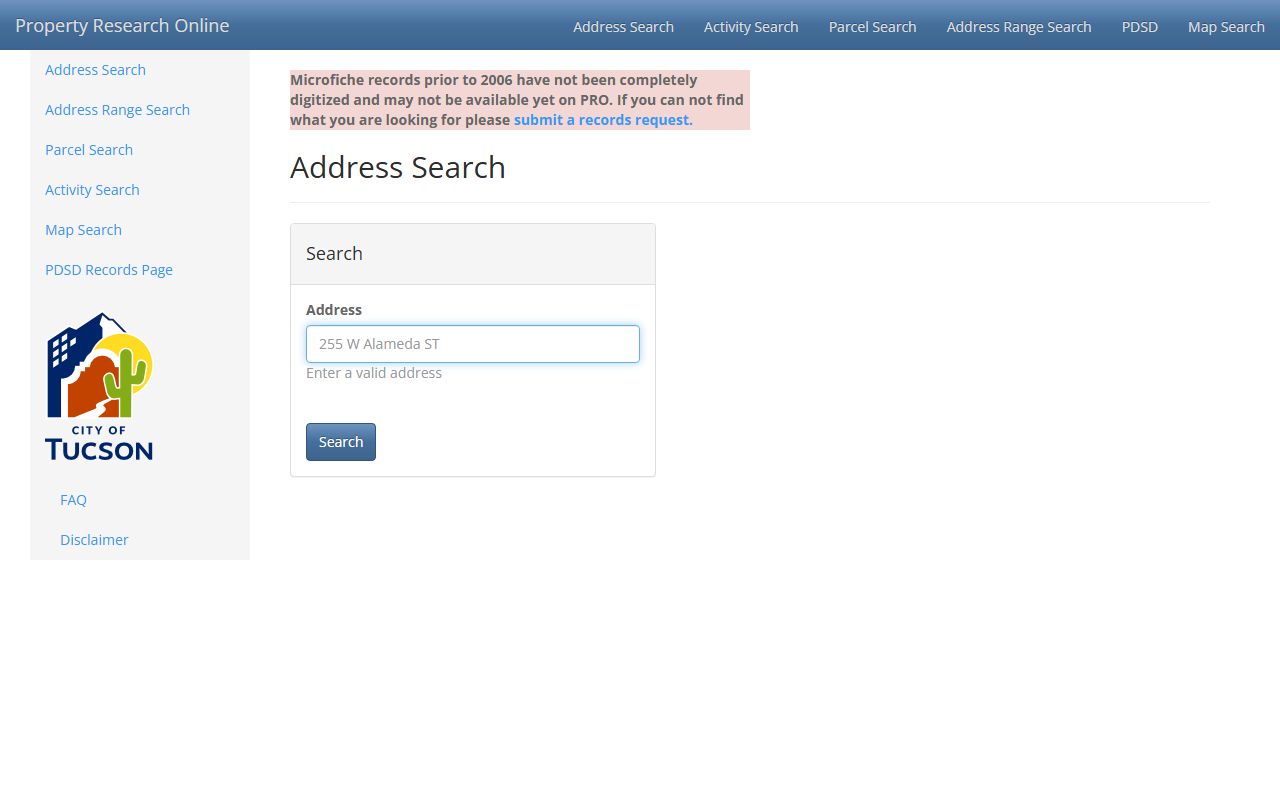 Tucson Property Research Online system