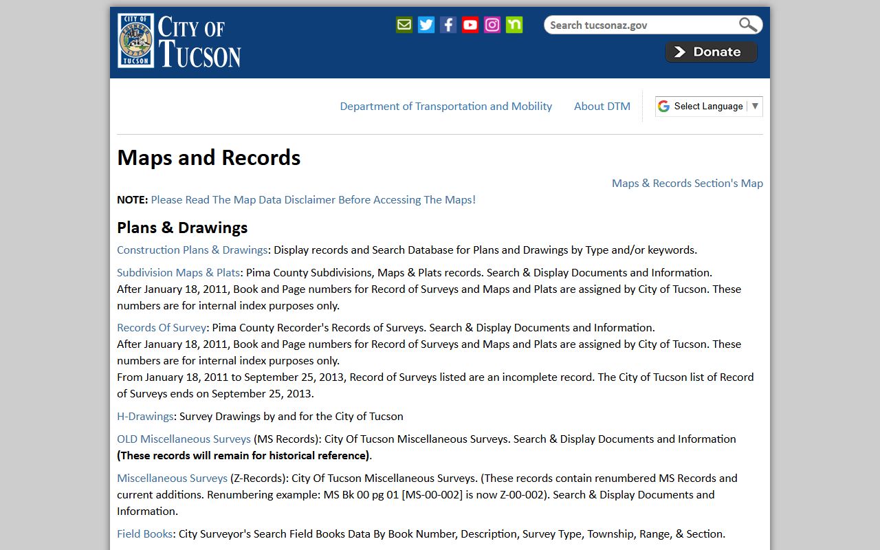 Tucson Transportation maps and records portal