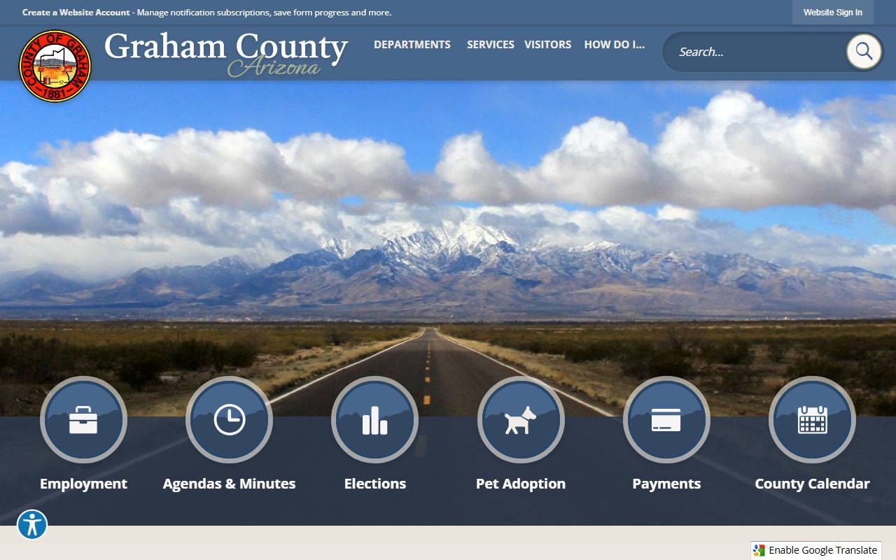 Graham County government website homepage