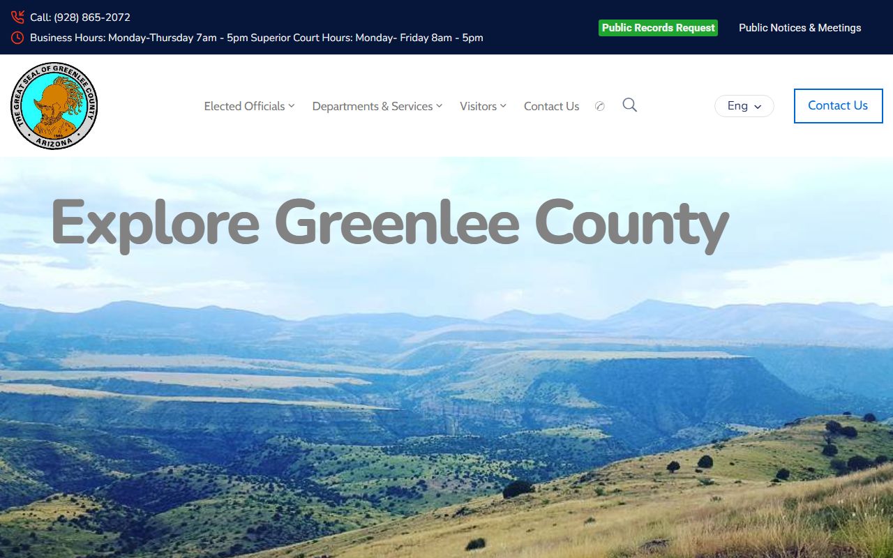 Greenlee County government website homepage