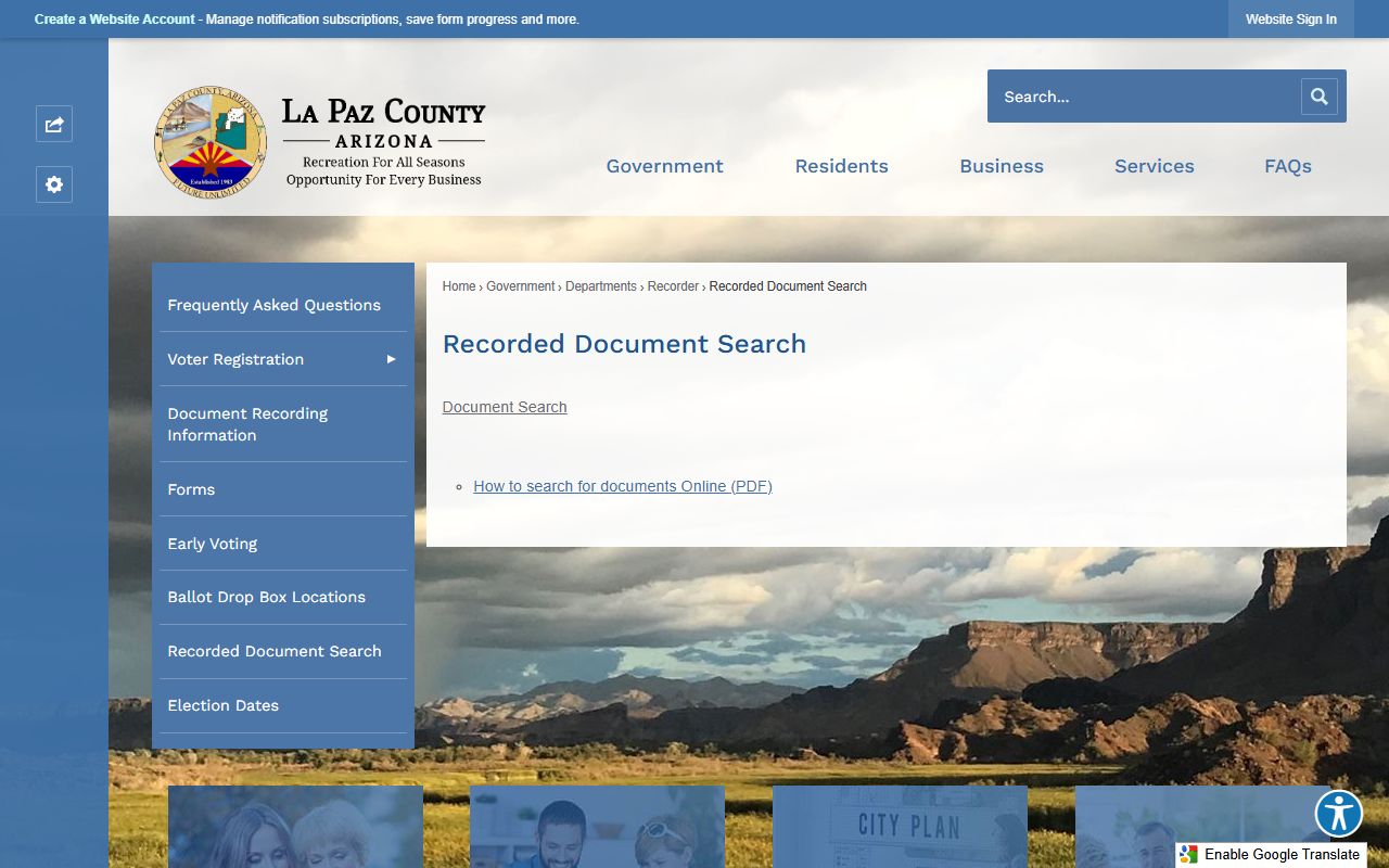 La Paz County Recorder document search from 1983