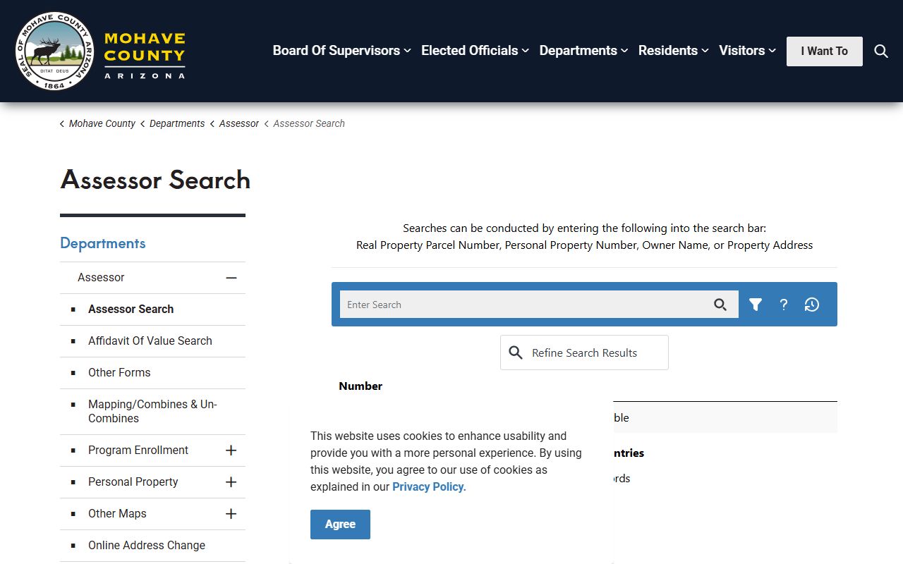 Mohave County Assessor property search page