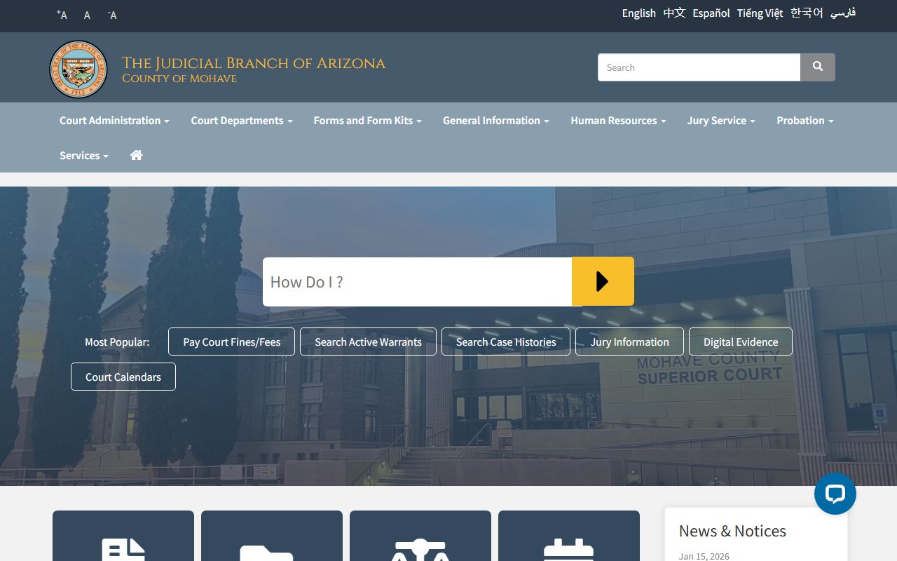 Mohave County Courts website homepage