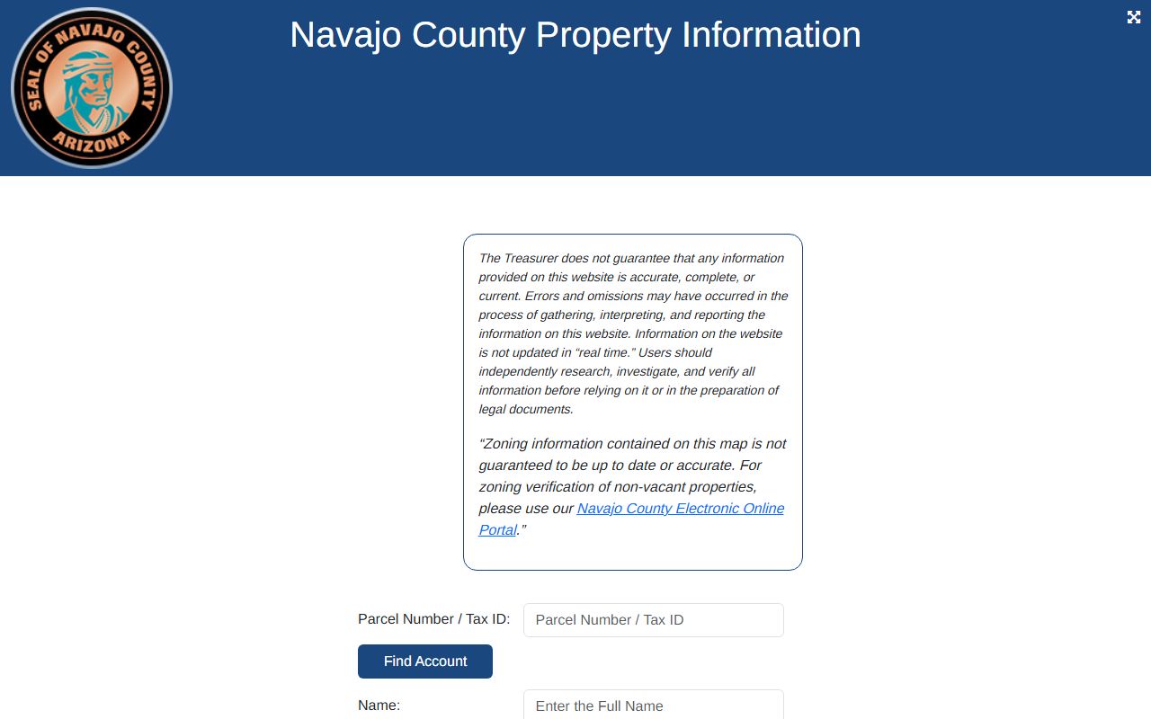 Navajo County property information search system