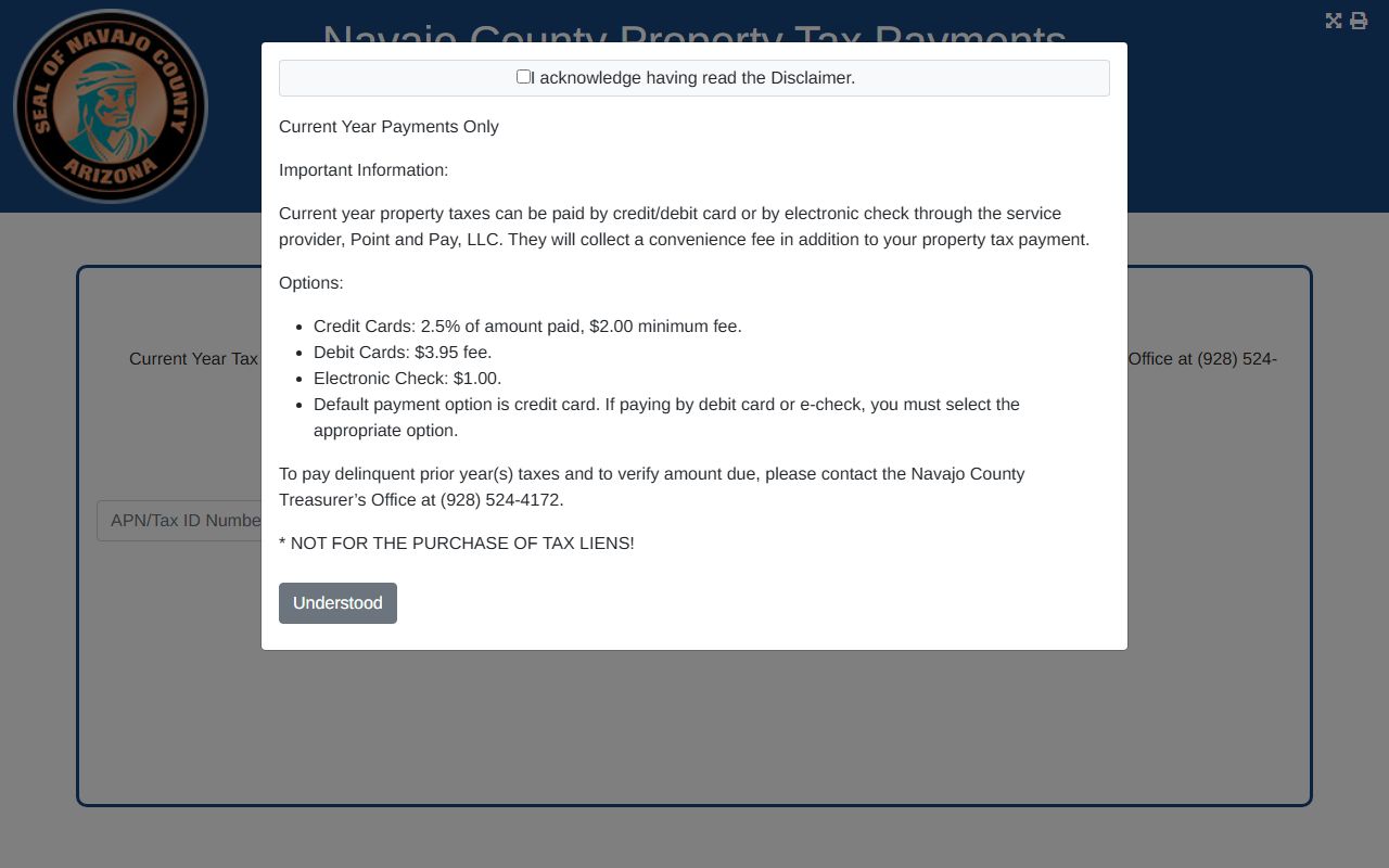 Navajo County property tax payment portal