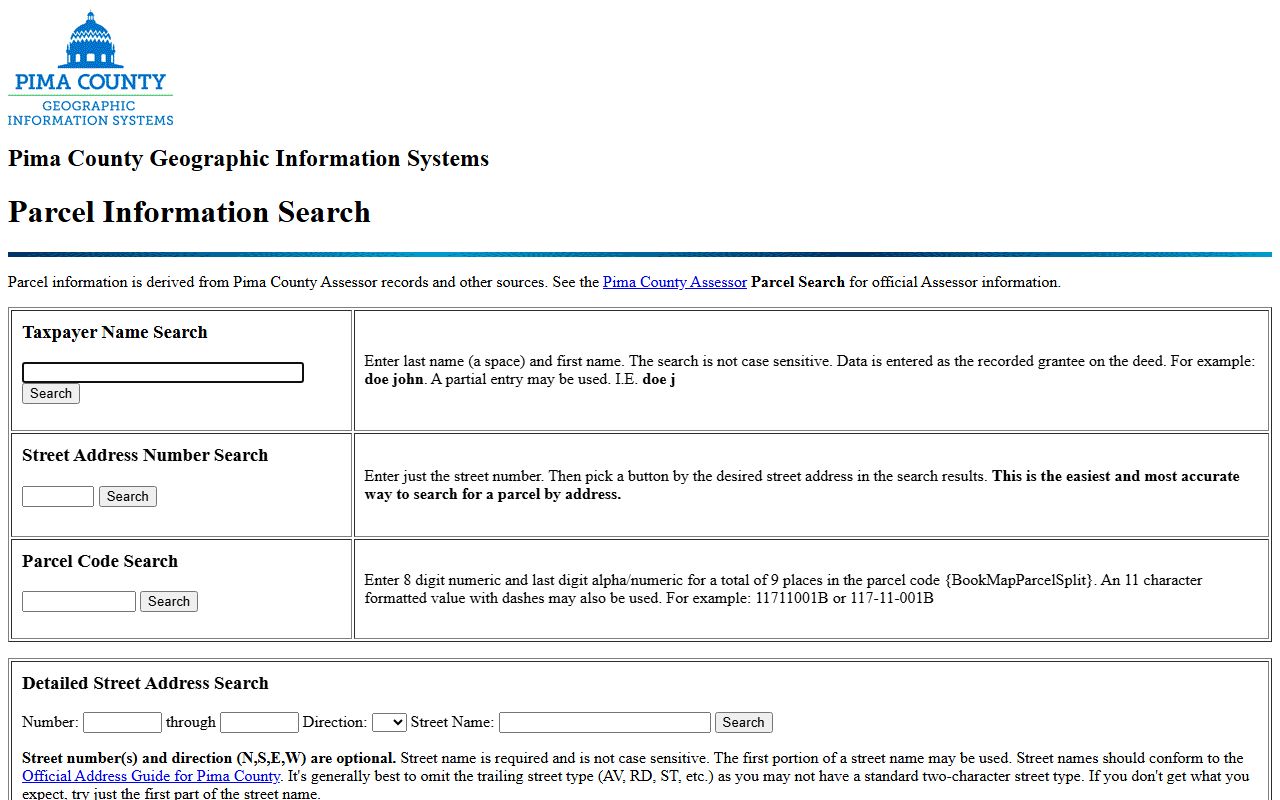 Pima County GIS parcel viewer with aerial imagery