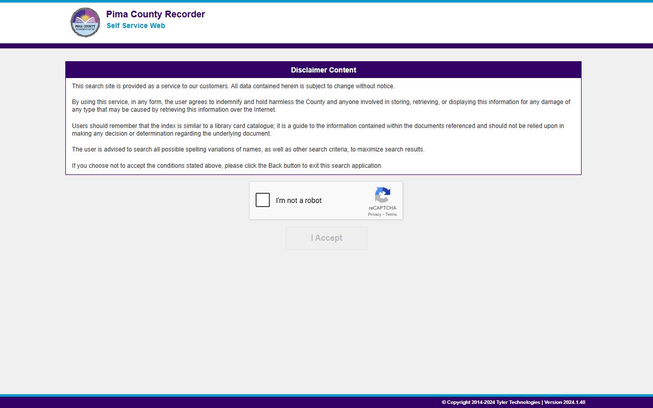 Pima County Recorder document search interface