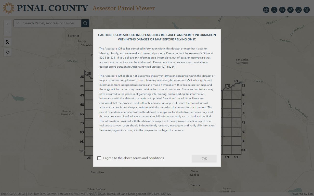 Pinal County ArcGIS parcel map viewer