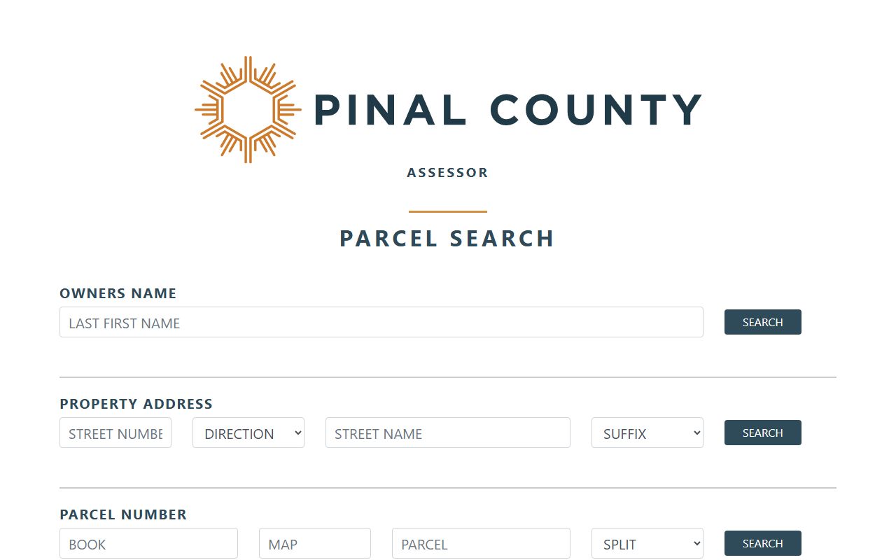 Pinal County Assessor parcel search page
