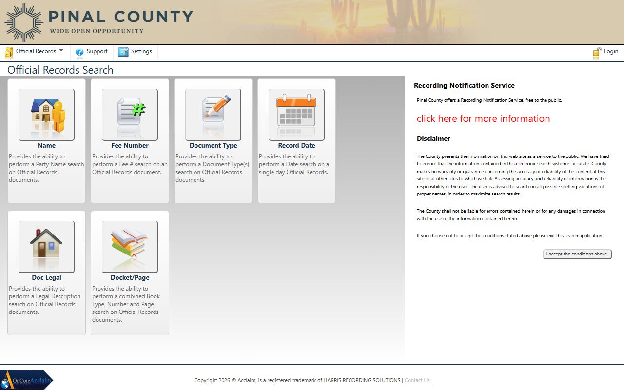 Pinal County Recorder AcclaimWeb document search