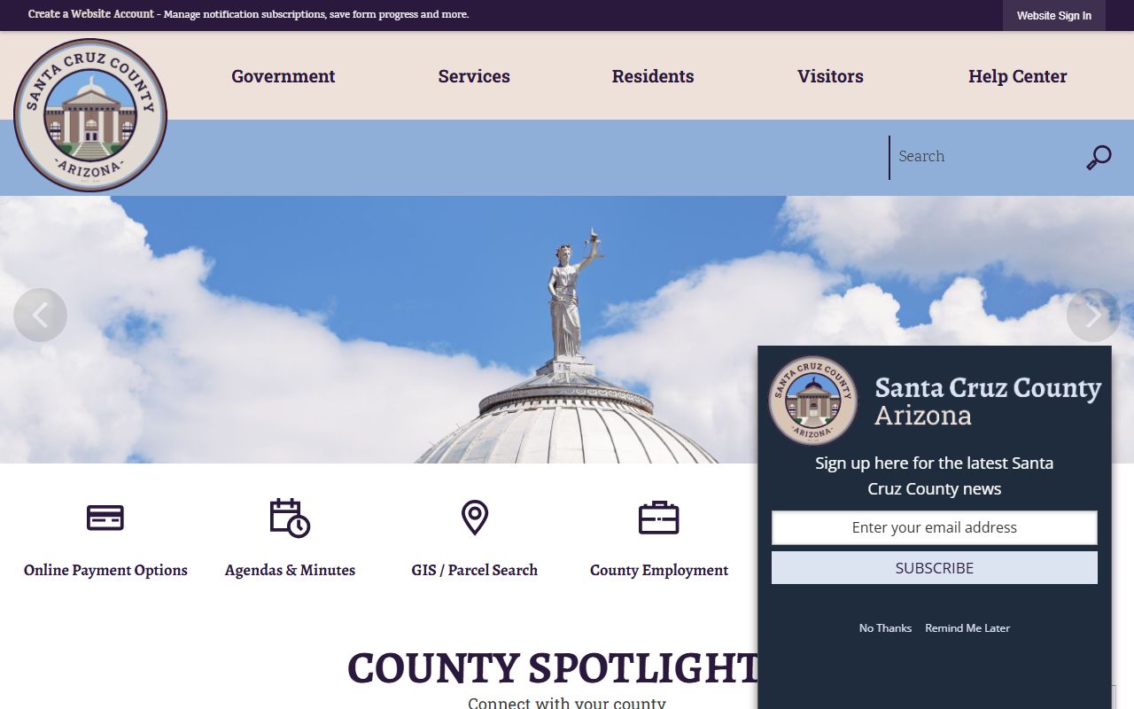 Santa Cruz County government website homepage